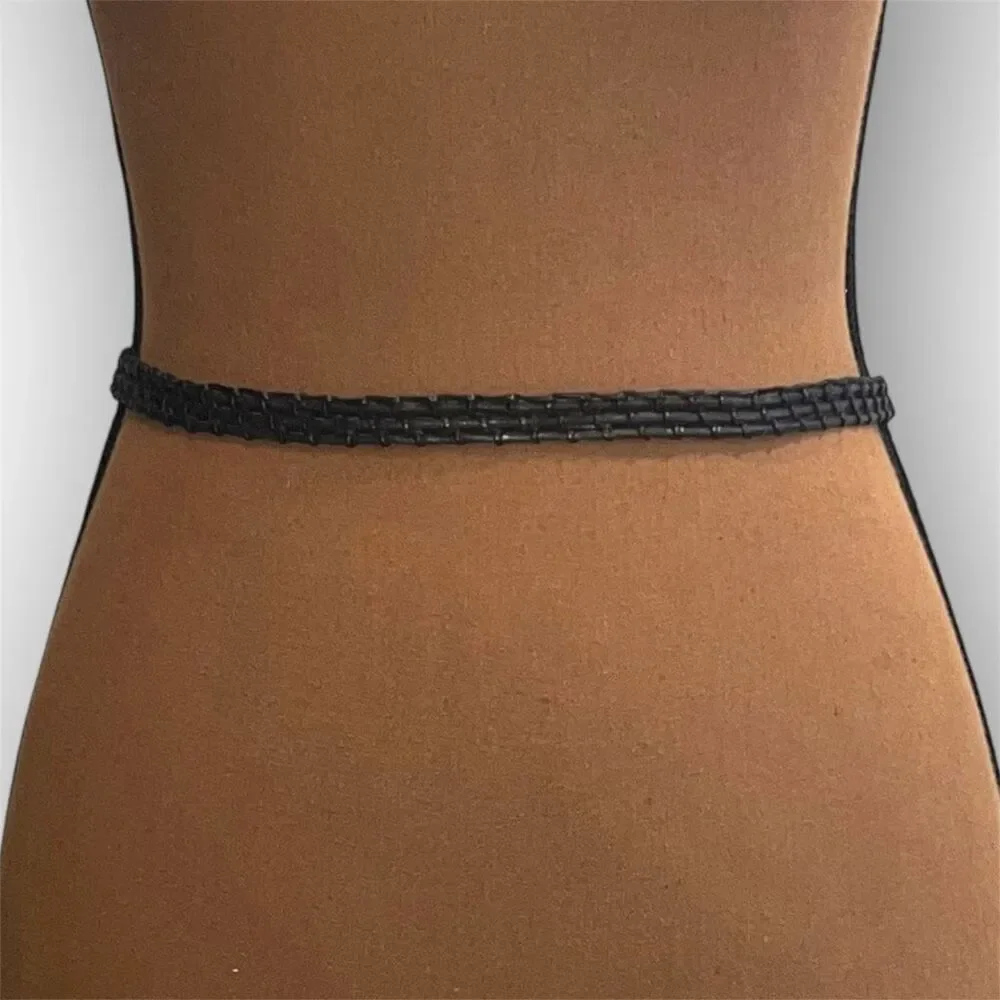 Vintage Leather & Silver Hardware Skinny Y2K Style Woven Belt Women’s Small